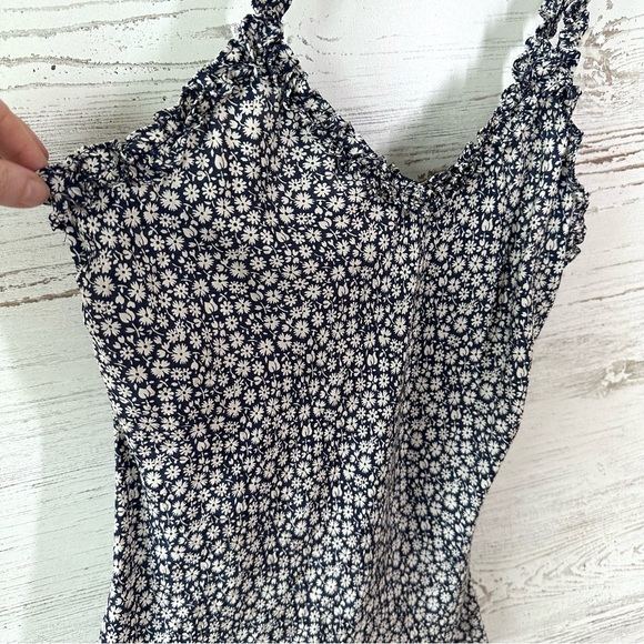 REBECCA TAYLOR 100% Silk Ditzy Floral Ruffle Tank Top XS Navy White Cottagecore - Picture 8 of 9